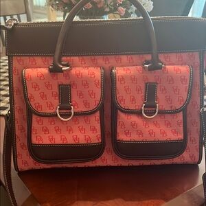 Dooney & Bourke Brown and Red Laptop Bag with Vintage-Inspired Design